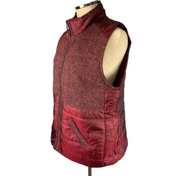 Large Casual Identity Women's Full Zip Burgundy Metallic Lightweight Puffer Vest - Picture 2 of 9